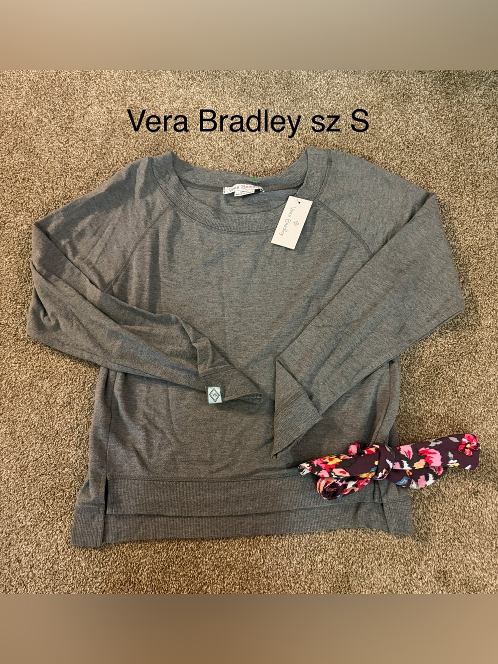 Vera Bradley Heather Gray Crewneck Sweater Sz S